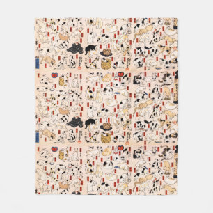 Vintage japanische Katzen Menagerie Woodblock Ukiy Fleecedecke