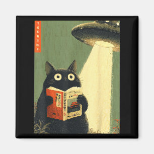 Vintage japanische Katzenbuchliebhaber UFO-Alien Magnet