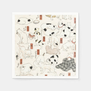 Vintage japanische Katzenkunst Ukiyoe-Holzschnitt Serviette