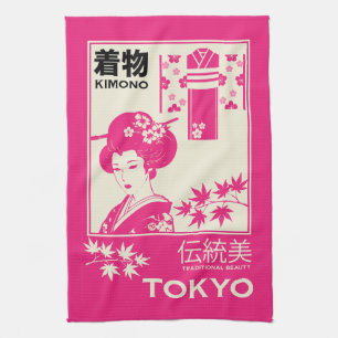 Vintage-Japanische Kimono-Mode-Illustration Geschirrtuch