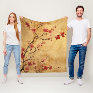 Vintage japanische Kirschblüte Fleecedecke