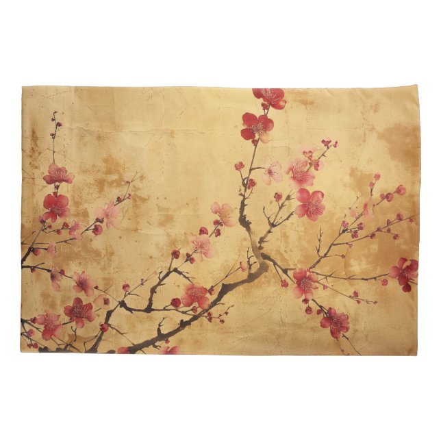 Vintage japanische Kirschblüte Kissenbezug (Rückseite)
