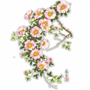 Vintage japanische Kirschblüten, -ROSA und -gold Aufkleber