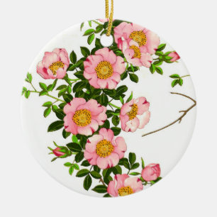 Vintage japanische Kirschblüten, Rosa und Gold Keramik Ornament