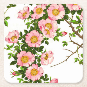 Vintage japanische Kirschblüten, Rosa und Gold Rechteckiger Pappuntersetzer