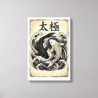 Vintage-Japanische-Koi-Fische Yin-Yang-Grafik Leinwanddruck