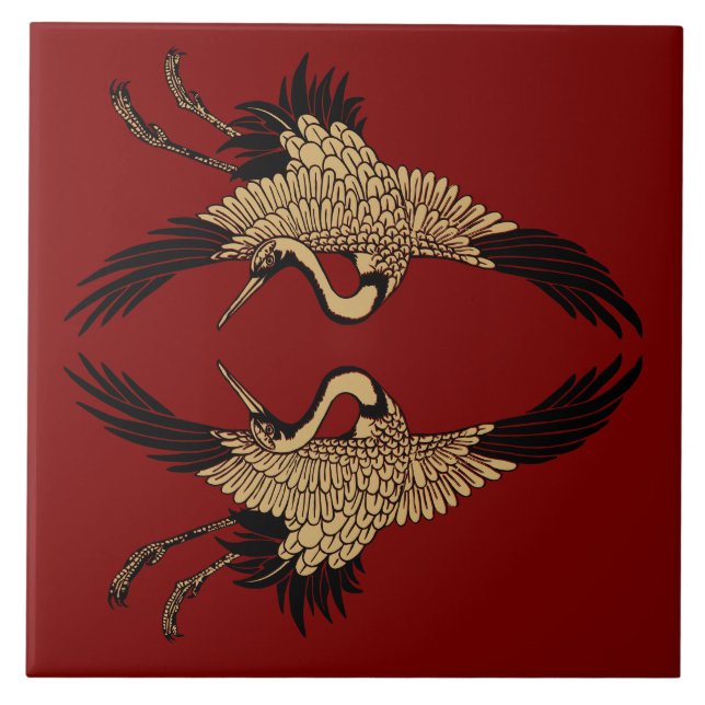 Vintage japanische Krane Keramik Tile Fliese (Vorderseite)