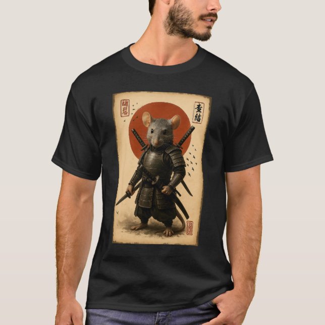 Vintage japanische Kunst Anime Graphic Samurai Rat T-Shirt (Vorderseite)