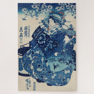 Vintage japanische Kunst blaue Frau Puzzle