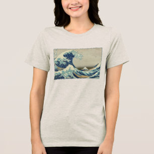 Vintage japanische Kunst, Die große Welle von Hoku Tri-Blend Shirt