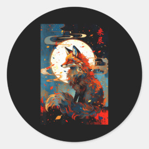 Vintage-Japanische Kunst Fuchs in der Mondnacht Sz Runder Aufkleber