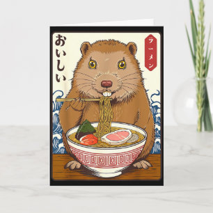Vintage japanische Kunst Groundhog isst Ramen Funn Karte