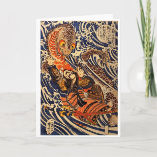 Vintage japanische Kunst kämpft gegen Riesensalama Karte