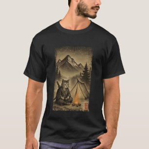 Vintage-Japanische-Kunst-Katze-Samurai-Camping-Tri T-Shirt