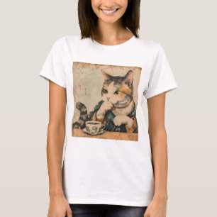 Vintage japanische Kunst niedliche Katze mit einer T-Shirt