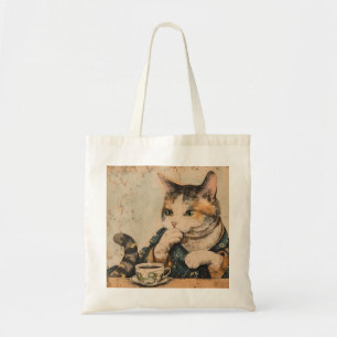 Vintage japanische Kunst niedliche Katze mit einer Tragetasche