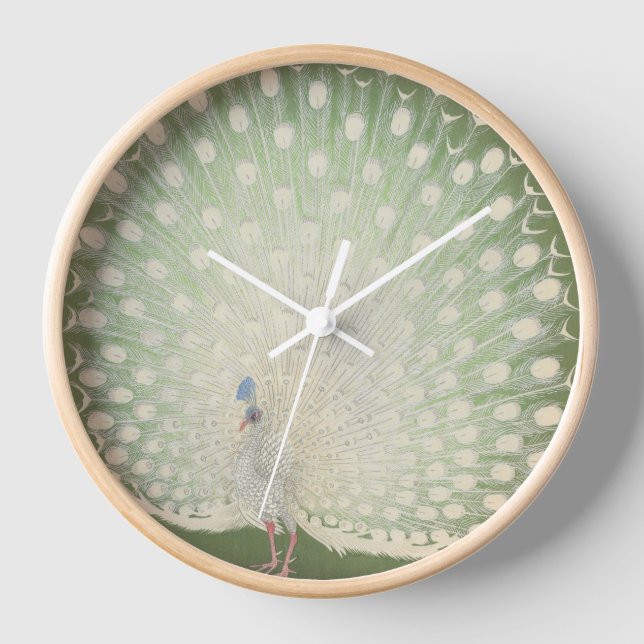 Vintage japanische Kunst | Pfau Uhr (Vorderseite)