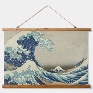 Vintage japanische Kunst, The Great Wave von Hokus Wandteppich Mit Holzrahmen