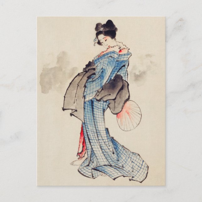 Vintage japanische Kunstfrau in einem Kimono Postkarte (Vorderseite)