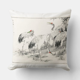 Vintage japanische Kunstkrane und Bambus Kissen
