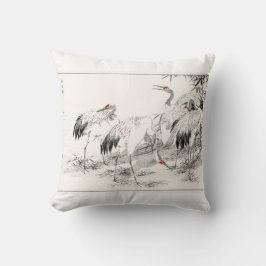 Vintage japanische Kunstkrane und Bambus Kissen