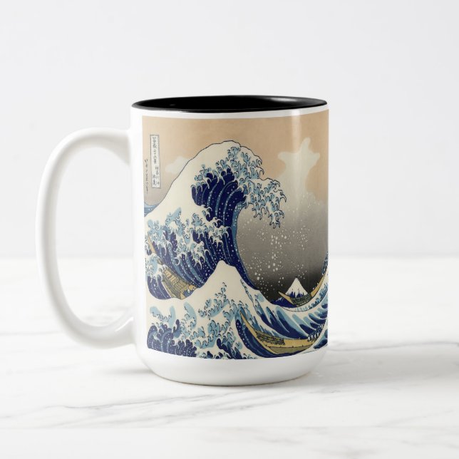 Vintage japanische Kunstlandschaft Zweifarbige Tasse (Links)