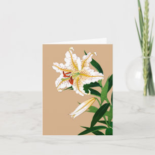 Vintage japanische Liliy. Weiß, Grün und Beige Karte