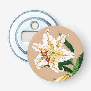 Vintage japanische Lilly. Weiß, Grün und Beige Flaschenöffner