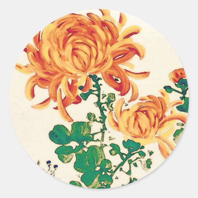 Vintage japanische Malerei Chrysanthemas Aufkleber (Vorderseite)
