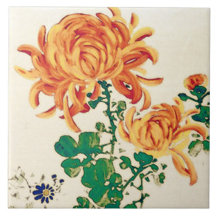 Vintage japanische Malerei Chrysanthemas Fliese