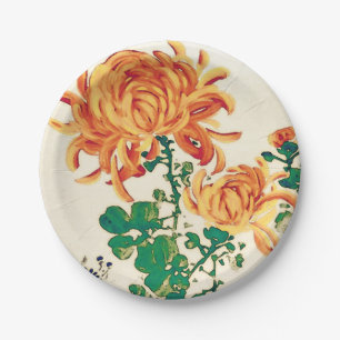 Vintage japanische Malerei Chrysanthemas Pappteller