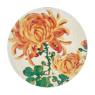 Vintage japanische Malerei Chrysanthemas Schneidebrett