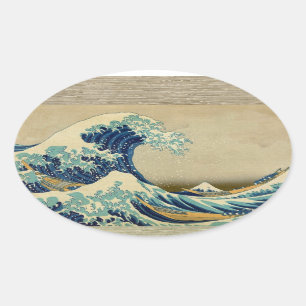 Vintage japanische Malerei der großen Welle Ovaler Aufkleber