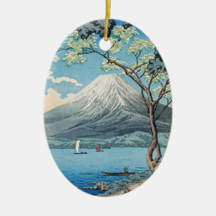 Vintage japanische Mount Fuji und Lake Yamanaka Ku Keramik Ornament