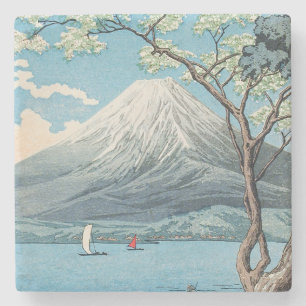 Vintage japanische Mount Fuji und Lake Yamanaka Ku Steinuntersetzer