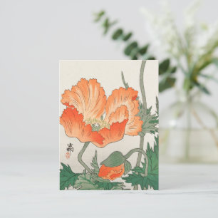 Vintage japanische orange Mohnblume, Ohara Koson Postkarte