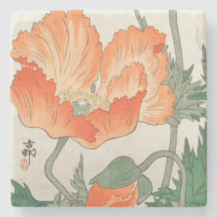 Vintage japanische orangefarbene Mohnblume, Ohara Steinuntersetzer