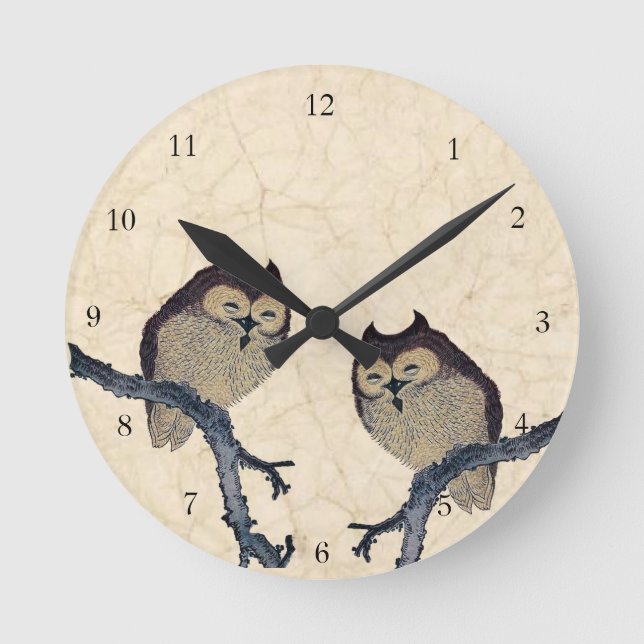 Vintage japanische Owls Runde Wanduhr (Vorderseite)