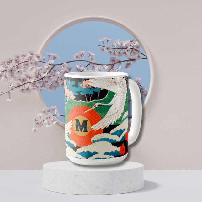 Vintage japanische Sakura- und Rotkronenkrane Kaffeetasse (Von Creator hochgeladen)