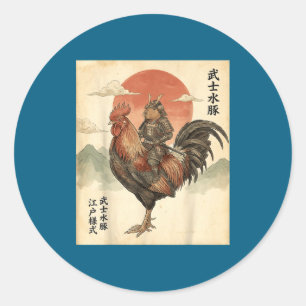 Vintage japanische Samurai-Capybara-Hahn-Huhn Runder Aufkleber