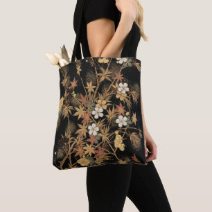 Vintage Japanische Schwarze Gold Herbst Blumen Kun