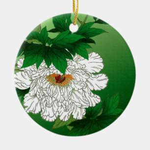 Vintage japanische Skizze einer großen weißen Pfin Keramikornament