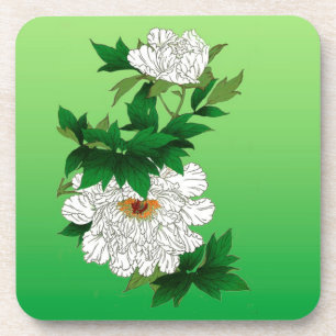 Vintage japanische Skizze für große weiße Peony Getränkeuntersetzer