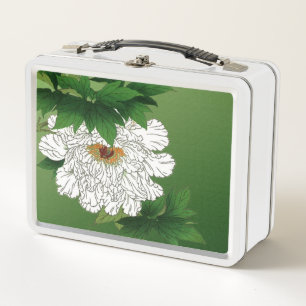 Vintage japanische Skizze für große weiße Peony Metall Brotdose