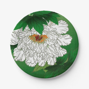 Vintage japanische Skizze für große weiße Peony Pappteller
