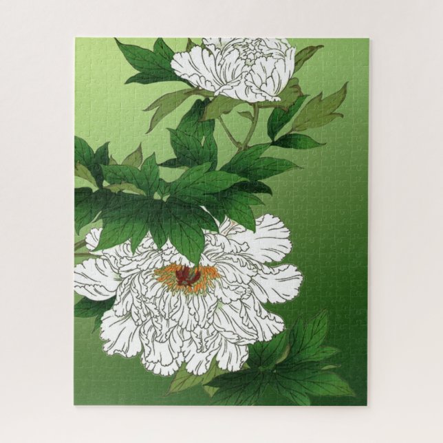 Vintage japanische Skizze für große weiße Peony Puzzle (Vertikal)