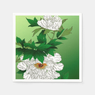 Vintage japanische Skizze für große weiße Peony Serviette
