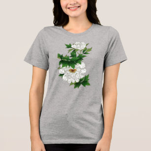 Vintage japanische Skizze für große weiße Peony Tri-Blend Shirt