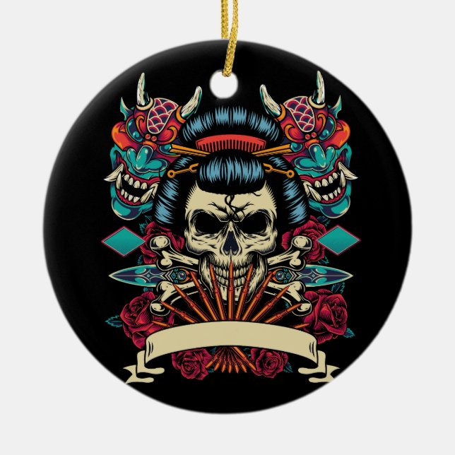 Vintage japanische Tätowierschablone Keramik Ornament (Vorne)