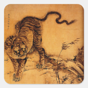 Vintage-Japanische-Tiger-Aufkleber Quadratischer Aufkleber